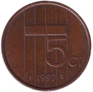 Монета 5 центов. 1997 год, Нидерланды. Монета 5 центов. 1997 год, Нидерланды.