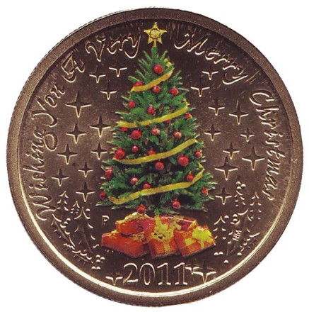 Монета 1 доллар. 2011 год, Австралия. Счастливого Рождества. Ёлка.