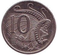 Монета 10 центов. 2000 год, Австралия. Лирохвост. Монета 10 центов. 2000 год, Австралия. Лирохвост.