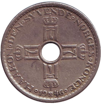 Монета 1 крона. 1946 год, Норвегия.