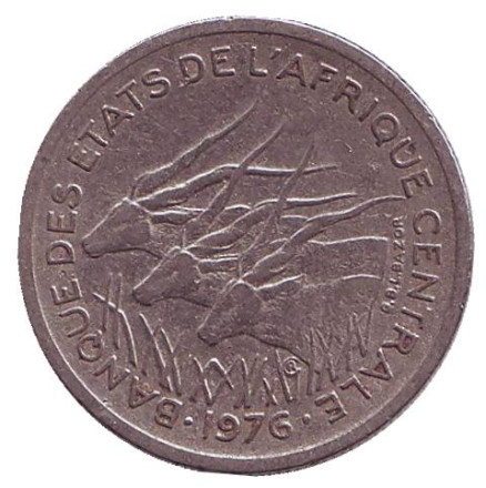 Монета 50 франков. 1976 год (A), Центральные Африканские штаты. Африканские антилопы. (Западные канны).