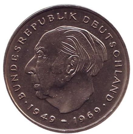 Монета 2 марки. 1978 год (D), ФРГ. UNC. Теодор Хойс.