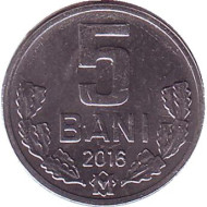 Монета 5 бани. 2016 год, Молдавия. Монета 5 бани. 2016 год, Молдавия.