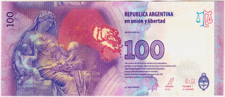 Банкнота 100 песо. 2012 год, Аргентина. 60 лет со дня смерти Евы Перон. Тип 358b (3).