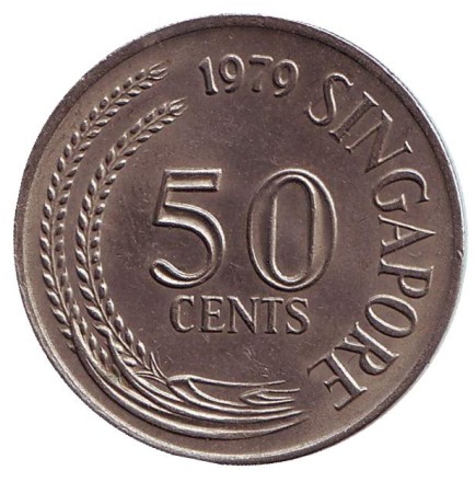 Монета 50 центов. 1979 год, Сингапур. Рыба-лев. Монета 50 центов. 1979 год, Сингапур. Рыба-лев.