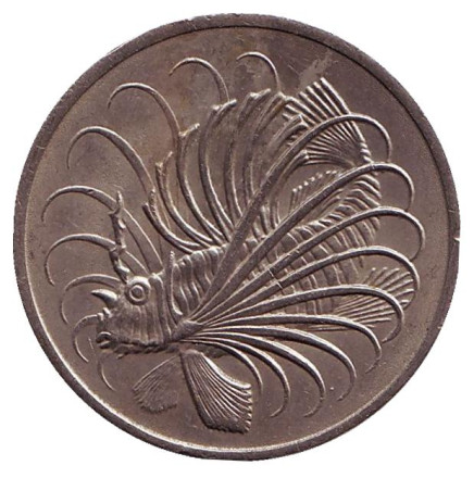 Монета 50 центов. 1979 год, Сингапур. Рыба-лев.