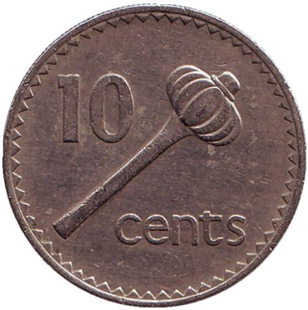 Монета 10 центов. 1980 год, Фиджи. Метательная дубинка - ула тава тава.