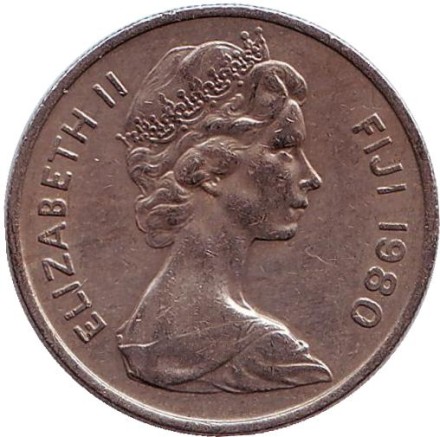 Монета 10 центов. 1980 год, Фиджи. Метательная дубинка - ула тава тава.