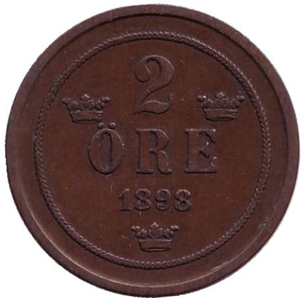 Монета 2 эре. 1898 год, Швеция.
