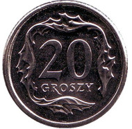 Монета 20 грошей. 2008 год, Польша. Монета 20 грошей. 2008 год, Польша.