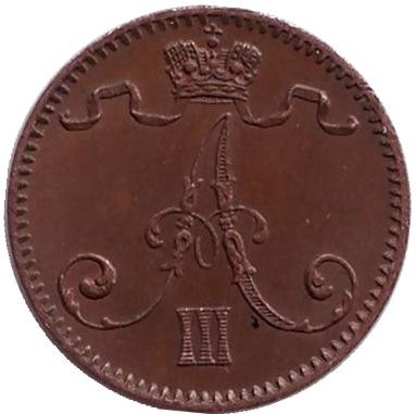 Монета 1 пенни. 1892 год, Финляндия в составе Российской Империи.
