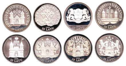 800 лет Риге. Набор из 8 монет номиналом 10 латов. 1995-1998 гг., Латвия. 800 лет Риге. Набор из 8 монет номиналом 10 латов. 1995-1998 гг., Латвия.