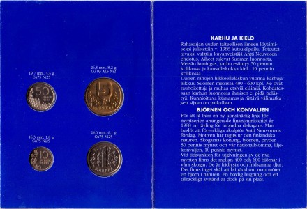 Набор монет Финляндии в буклете (4 шт.). 1990 год, Финляндия. Тип 1. Набор монет Финляндии в буклете (4 шт.). 1990 год, Финляндия. Тип 1.
