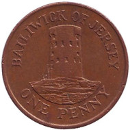 Монета 1 пенни. 1989 год, Джерси. Башня в Ле-Хок. Монета 1 пенни. 1989 год, Джерси. Башня в Ле-Хок.
