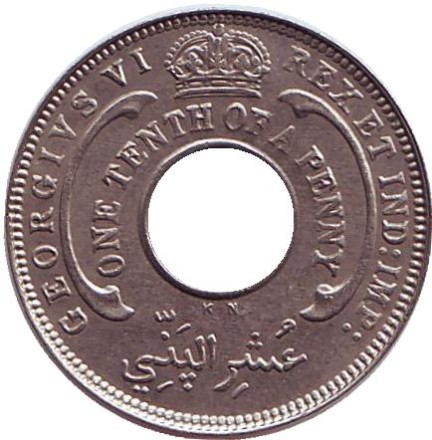 Монета 1/10 пенни. 1946 год, Британская Западная Африка. (KN).