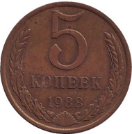Монета 5 копеек. 1988 год, СССР. Монета 5 копеек. 1988 год, СССР.