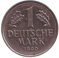 Монета 1 марка. 1990 год (G), ФРГ. Монета 1 марка. 1990 год (G), ФРГ.