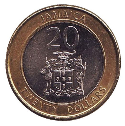 Монета 20 долларов. 2015 год, Ямайка. Маркус Гарви - национальный герой.