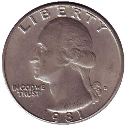 Монета 25 центов. 1981 (D) год, США. Вашингтон.