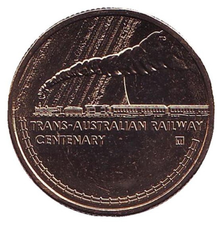 Монета 1 доллар. 2017 год, Австралия. (Отметка: "M") 100 лет Транс-Австралийской железной дороге.