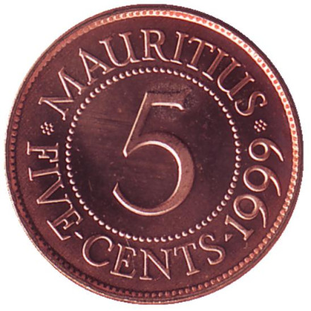 Монета 5 центов, 1999 год, Маврикий. UNC