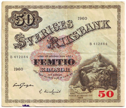 Банкнота 50 крон. 1960 год, Швеция.
