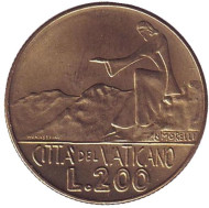 Монета 200 лир. 1978 год, Ватикан. Монета 200 лир. 1978 год, Ватикан.