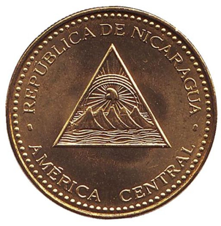 Монета 25 сентаво. 2014 год, Никарагуа. UNC. Горы-вулканы.