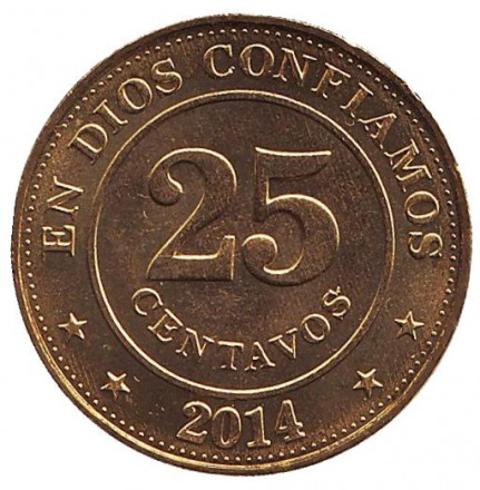 Монета 25 сентаво. 2014 год, Никарагуа. UNC. Горы-вулканы. Монета 25 сентаво. 2014 год, Никарагуа. UNC. Горы-вулканы.