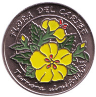 Монета 1 песо, 1997 год, Куба. Тёрнера (Turnera Ulmifolia), Карибская флора. Монета 1 песо, 1997 год, Куба. Тёрнера (Turnera Ulmifolia), Карибская флора.