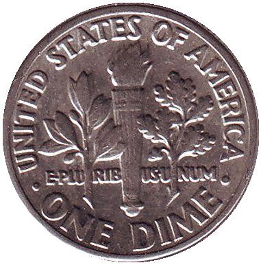 Монета 10 центов. 1983 (D) год, США. Рузвельт.