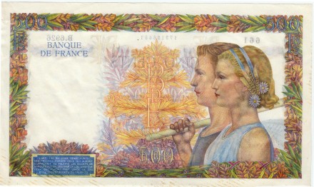 Банкнота 500 франков. 1942 год, Франция. XF.