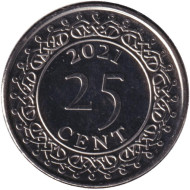Монета 25 центов. 2021 год, Суринам. Монета 25 центов. 2021 год, Суринам.