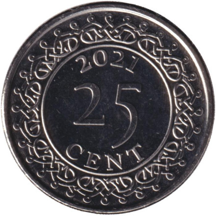 Монета 25 центов. 2021 год, Суринам.