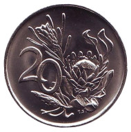 Монета 20 центов. 1971 год, ЮАР. UNC. Цветок протея. Монета 20 центов. 1971 год, ЮАР. UNC. Цветок протея.