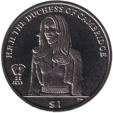 Монета 1 доллар. 2013 год, Британские Виргинские острова. Рождение Принца Джорджа. Герцогиня Кембриджская.