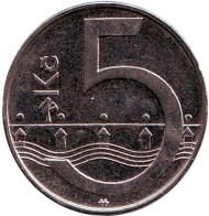 Монета 5 крон. 2007 год, Чехия. Монета 5 крон. 2007 год, Чехия.