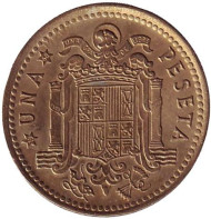 Монета 1 песета. 1966 год, Испания. (68 внутри звезды).