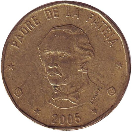 Монета 1 песо. 2005 год, Доминиканская Республика. Пабло Дуарте.