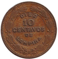 Монета 10 сентаво. 1976 год, Гондурас.  