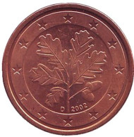 Монета 2 цента. 2002 год (D), Германия. Монета 2 цента. 2002 год (D), Германия.