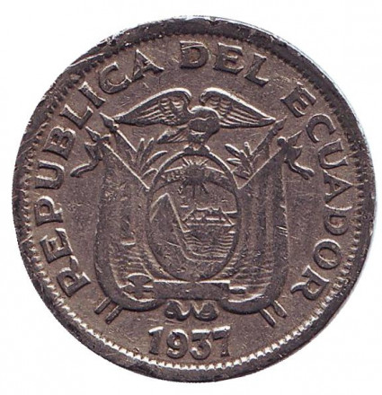 Монета 1 сукре. 1937 год, Эквадор. Антонио Сукре. Монета 1 сукре. 1937 год, Эквадор. Антонио Сукре.