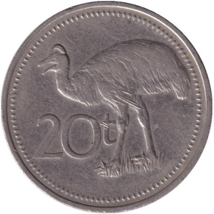 Монета 20 тойа. 1987 год, Папуа-Новая Гвинея. Казуар-мурук. Монета 20 тойа. 1987 год, Папуа-Новая Гвинея. Казуар-мурук.