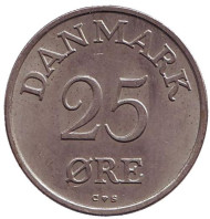 Монета 25 эре. 1959 год, Дания. Монета 25 эре. 1959 год, Дания.