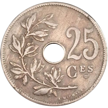 Монета 25 сантимов. 1929 год, Бельгия. (Belgie)