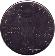 Монета 100 лир. 1965 год, Ватикан. Фигура Веры с крестом. Монета 100 лир. 1965 год, Ватикан. Фигура Веры с крестом.
