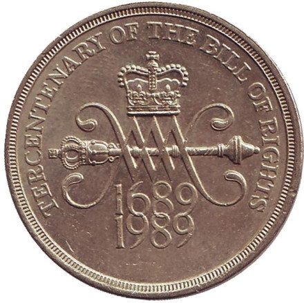 Монета 2 фунта. 1989 год, Великобритания. 300 лет "Биллю о правах" Англии.