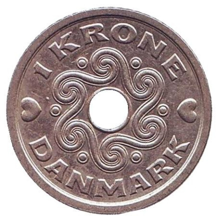 Монета 1 крона. 1996 год, Дания.