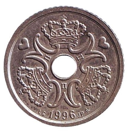 Монета 1 крона. 1996 год, Дания. Монета 1 крона. 1996 год, Дания.
