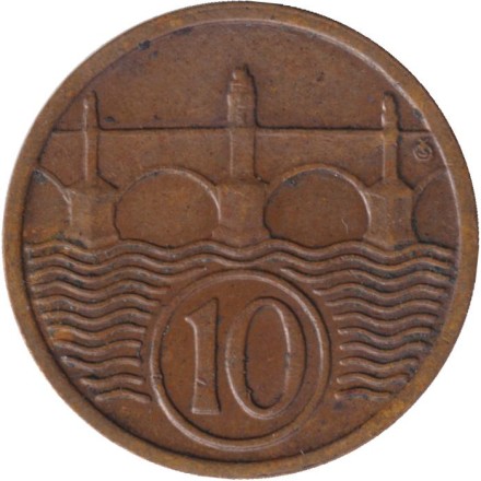 Монета 10 геллеров. 1932 год, Чехословакия.